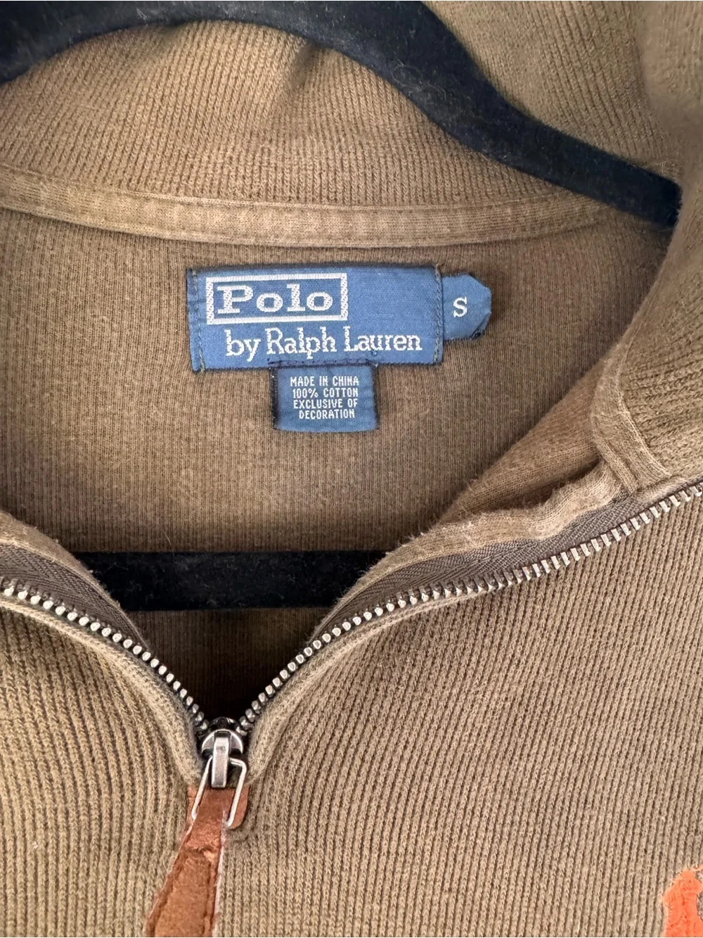 Polo Ralph Lauren Olive Green Quarter-Zip Pullover with Orange Pony 100% Cotton